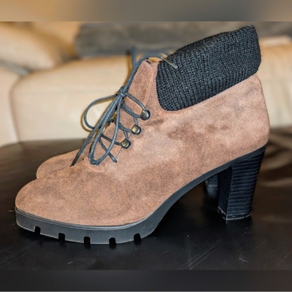 VINTAGE Brown Upper Leather Suede Ankle Boots Women's Size 8.5 - Picture 3 of 7